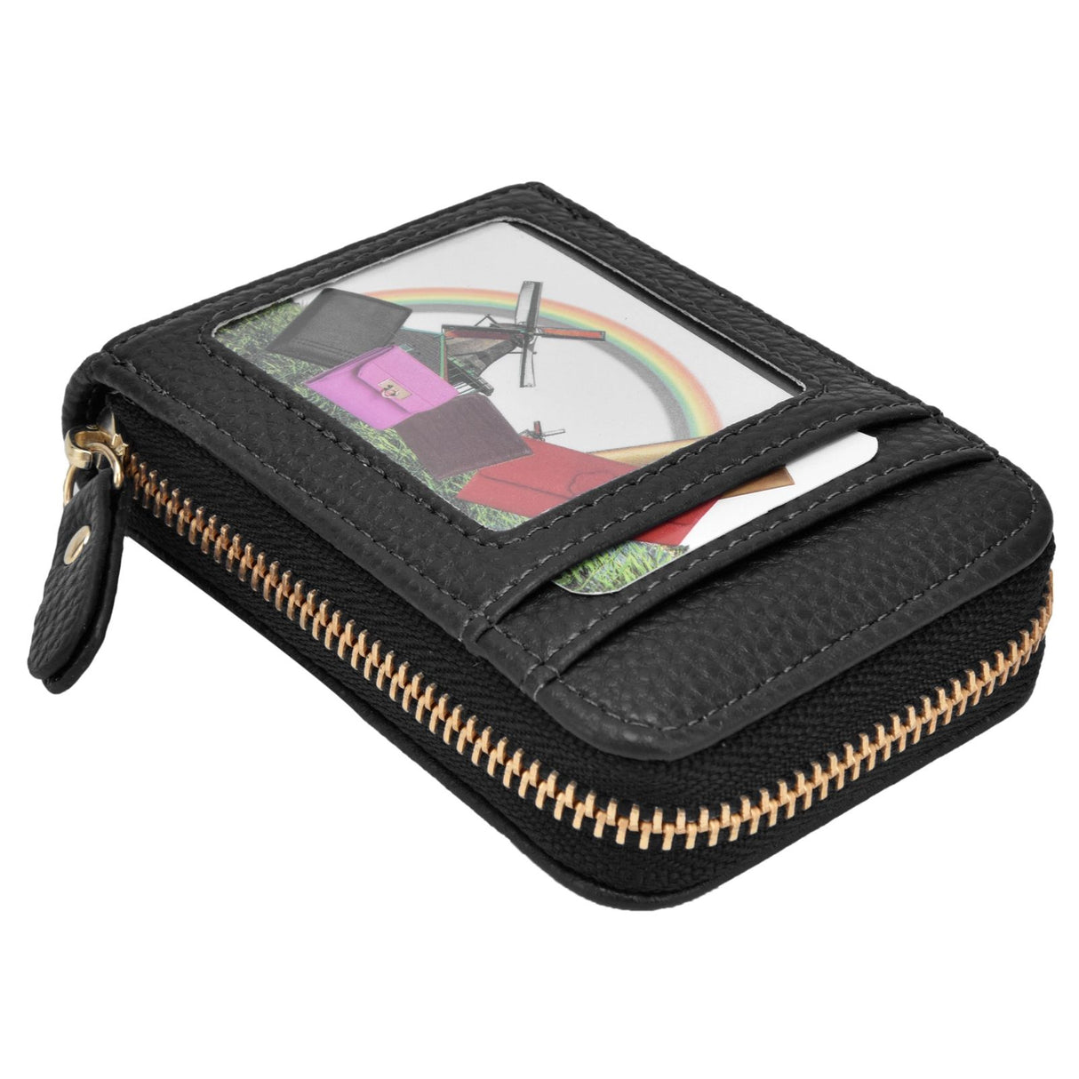 Credit Card Bag with Zipper Fashionable Mini Portable Antimagnetic ID Cards Holder Wallet PurseBlack