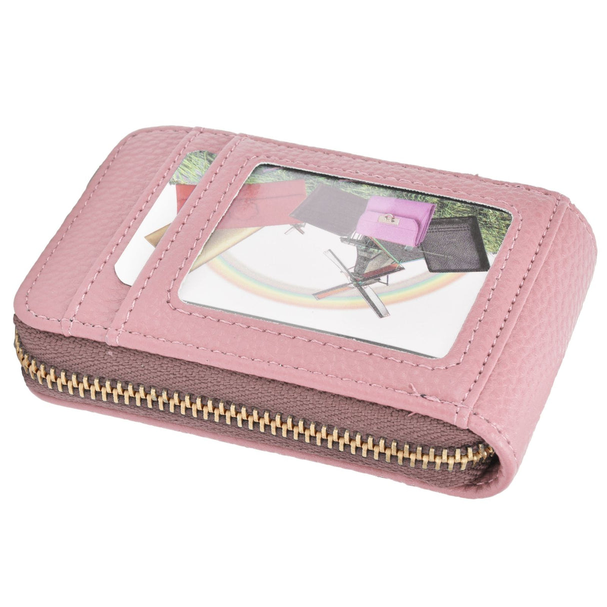 Credit Card Bag with Zipper Fashionable Mini Portable Antimagnetic ID Cards Holder Wallet PursePink