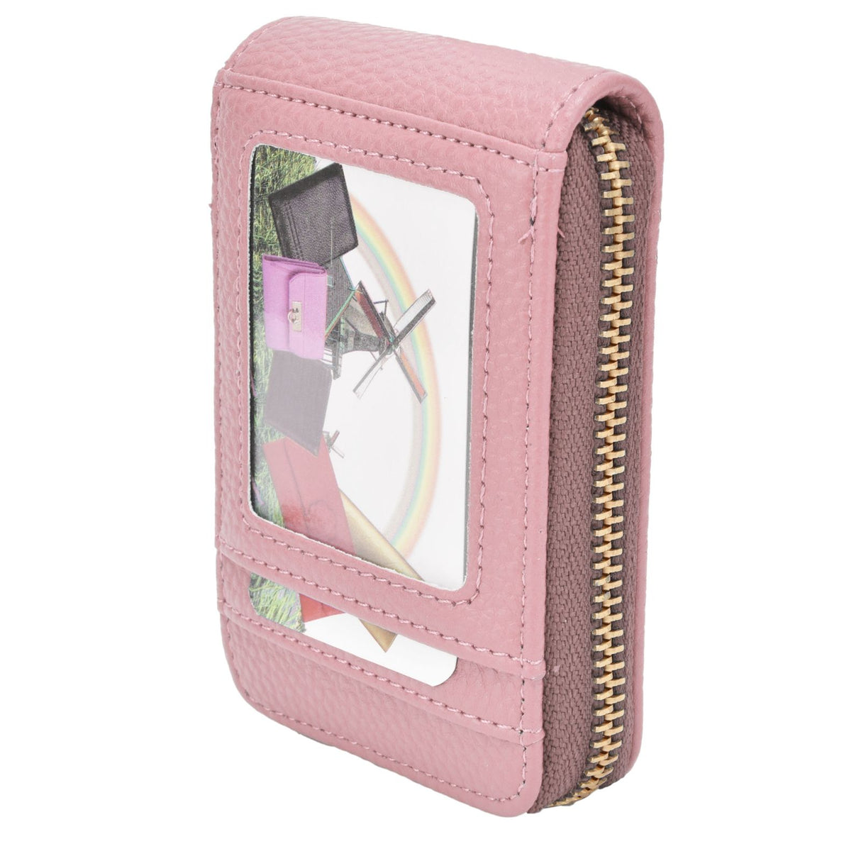 Credit Card Bag with Zipper Fashionable Mini Portable Antimagnetic ID Cards Holder Wallet PursePink