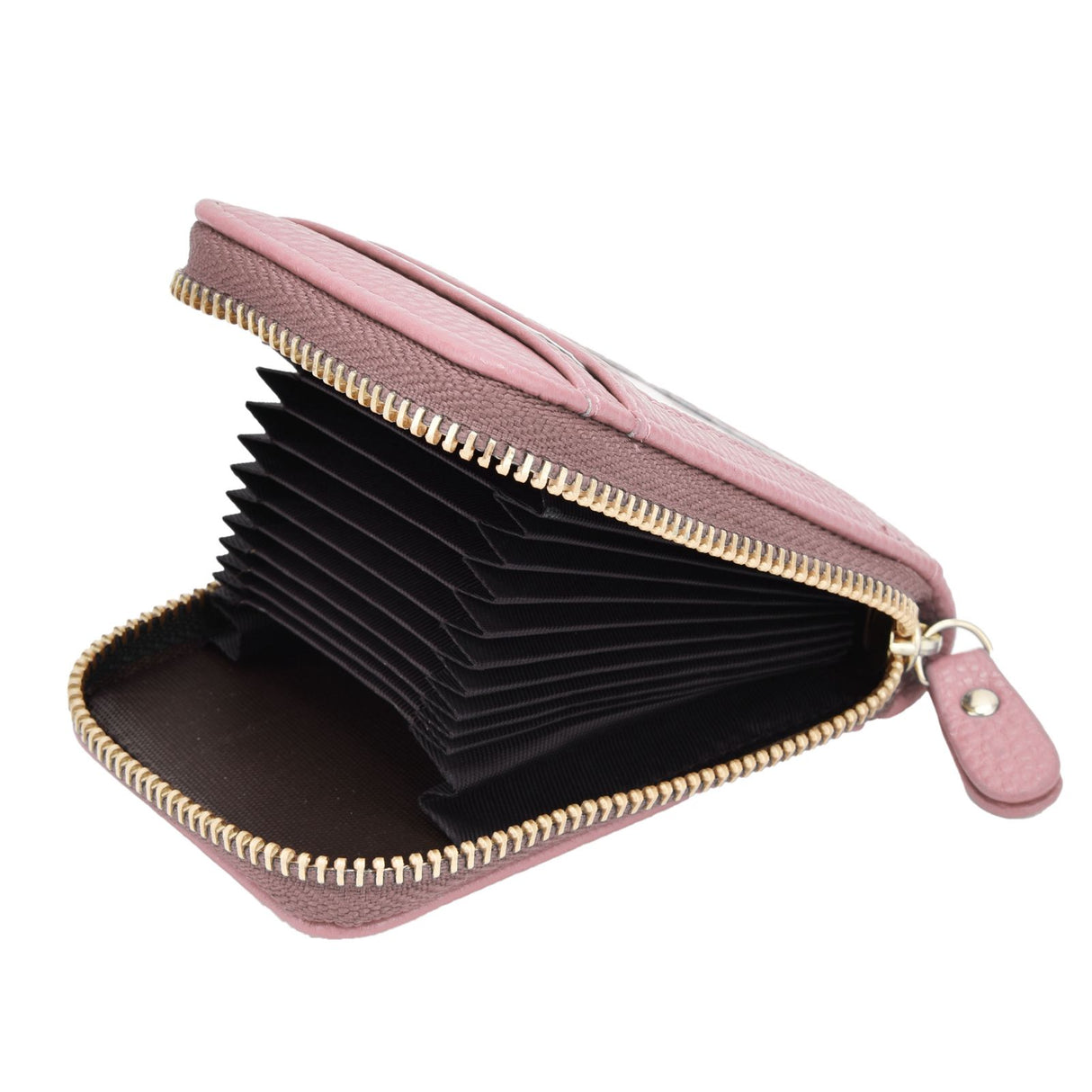 Credit Card Bag with Zipper Fashionable Mini Portable Antimagnetic ID Cards Holder Wallet PursePink