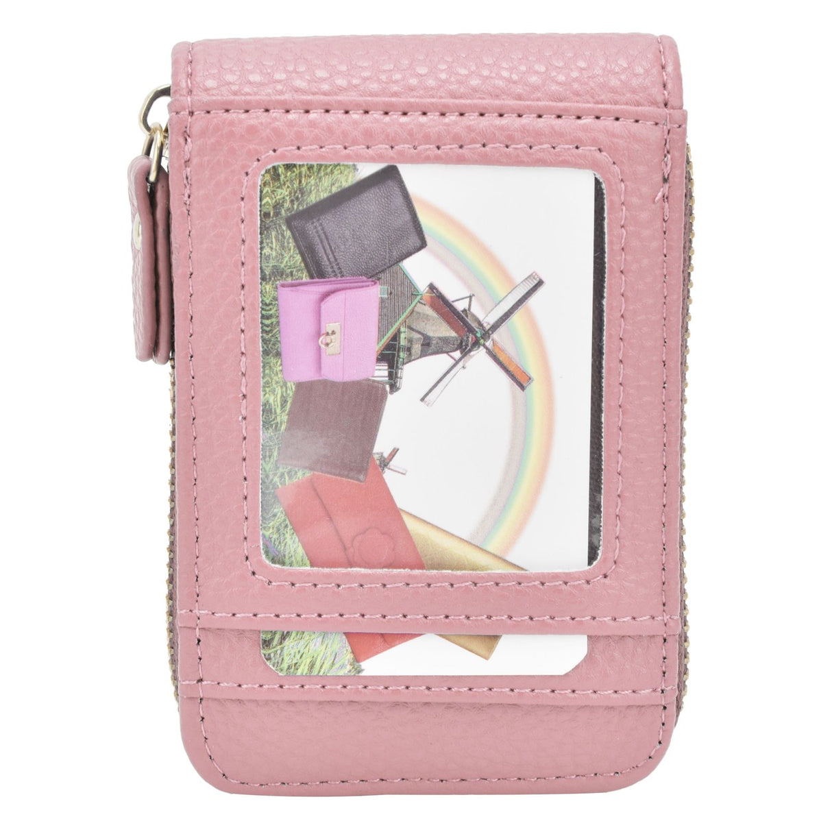 Credit Card Bag with Zipper Fashionable Mini Portable Antimagnetic ID Cards Holder Wallet PursePink