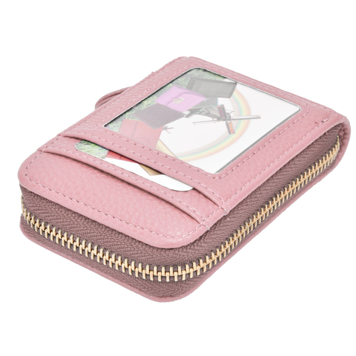 Credit Card Bag with Zipper Fashionable Mini Portable Antimagnetic ID Cards Holder Wallet PursePink