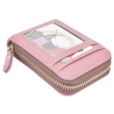 Credit Card Bag with Zipper Fashionable Mini Portable Antimagnetic ID Cards Holder Wallet PursePink