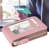 Credit Card Bag with Zipper Fashionable Mini Portable Antimagnetic ID Cards Holder Wallet PursePink