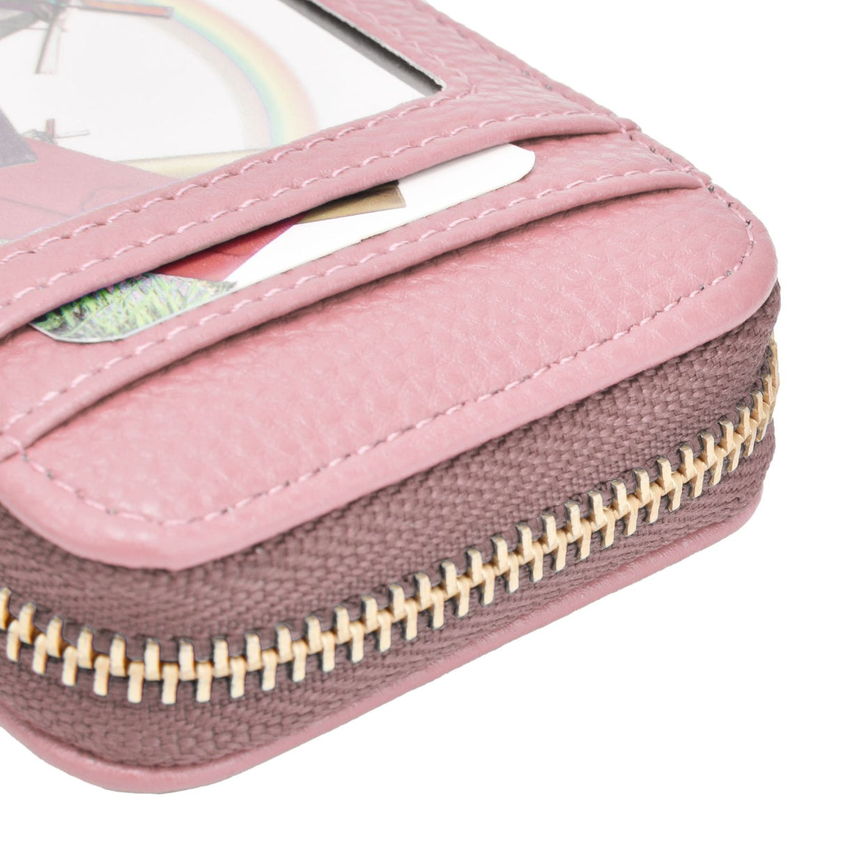 Credit Card Bag with Zipper Fashionable Mini Portable Antimagnetic ID Cards Holder Wallet PursePink
