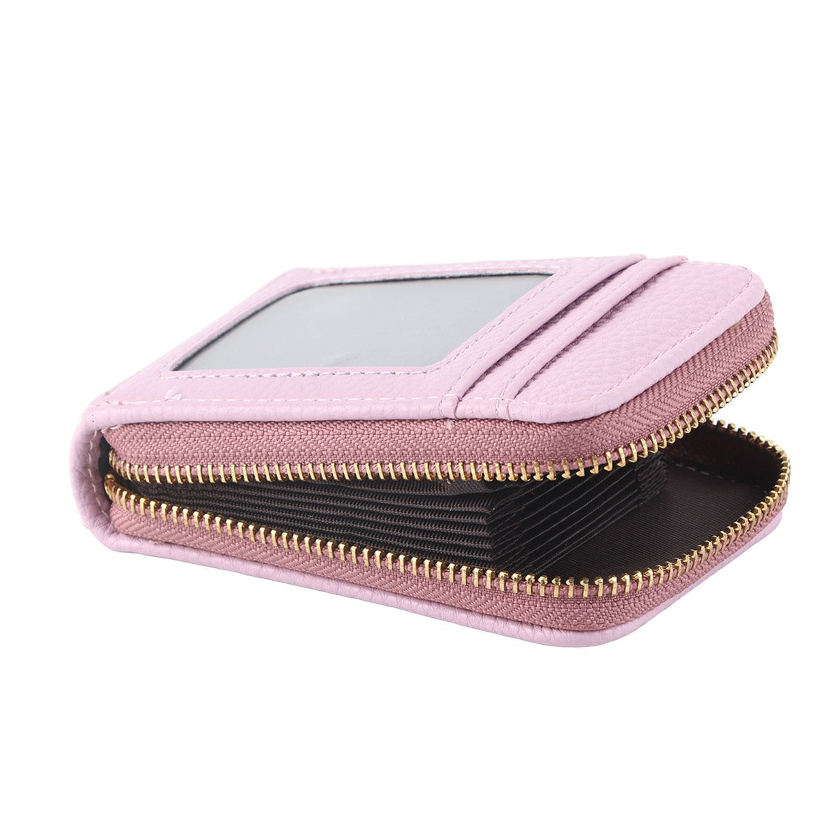 Credit Card Bag with Zipper Fashionable Mini Portable Antimagnetic ID Cards Holder Wallet PurseLight Purple