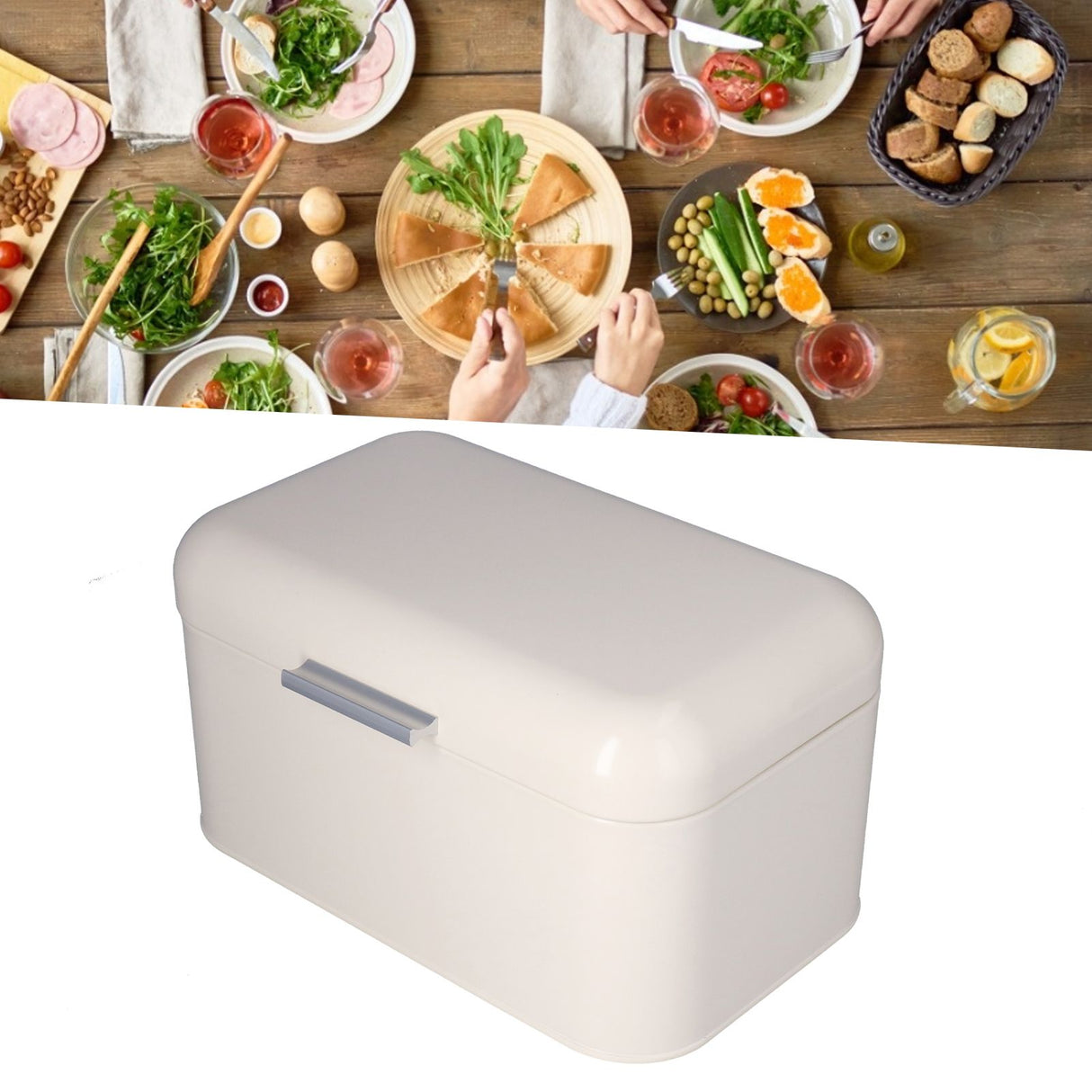 Milky White Bread Box Safe Odorless Large Capacity Anti Fingerprint Retro Tin Bread Box