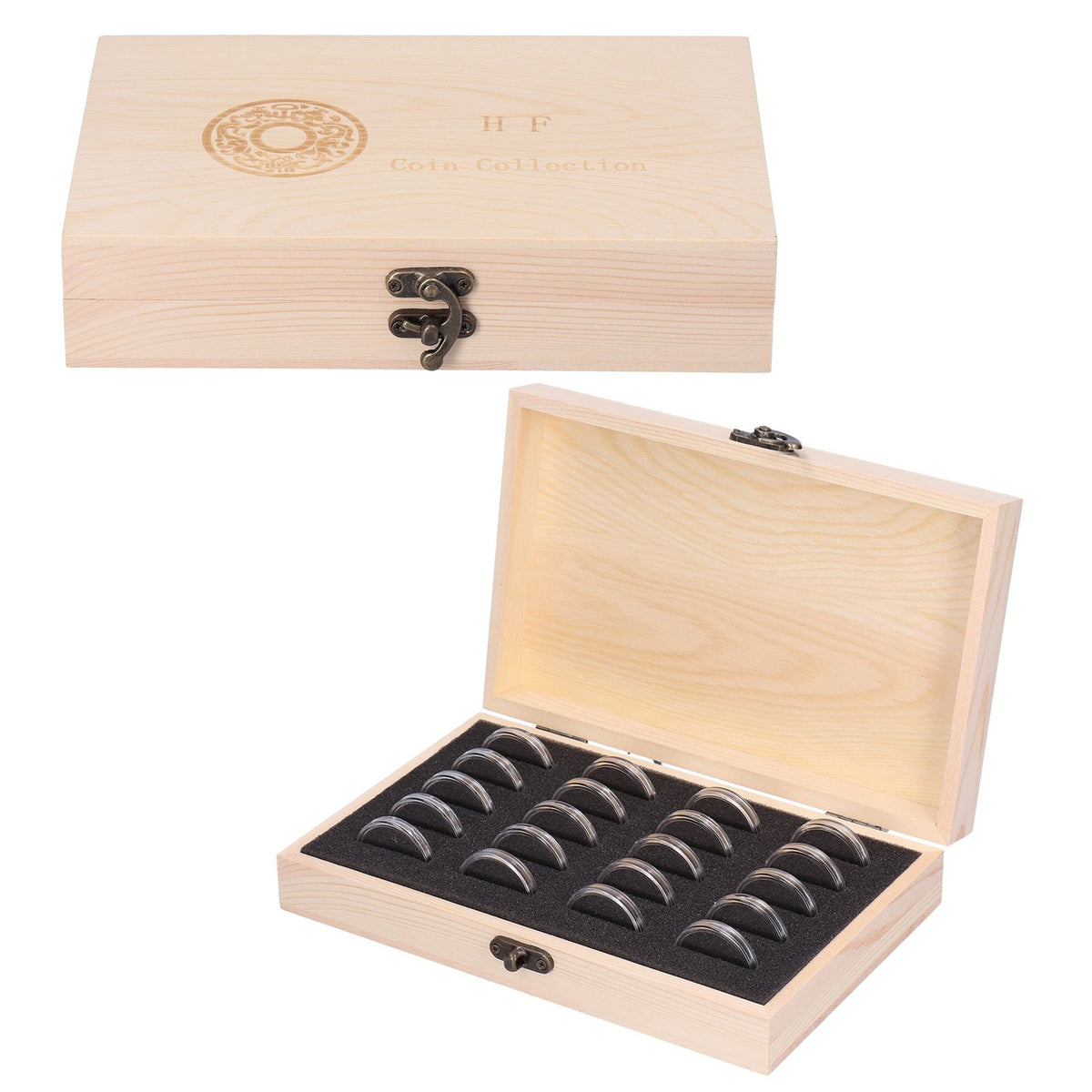 20 Grid Coin Collection Box Wooden Coin Protection Storage Box for Home Office Living Room