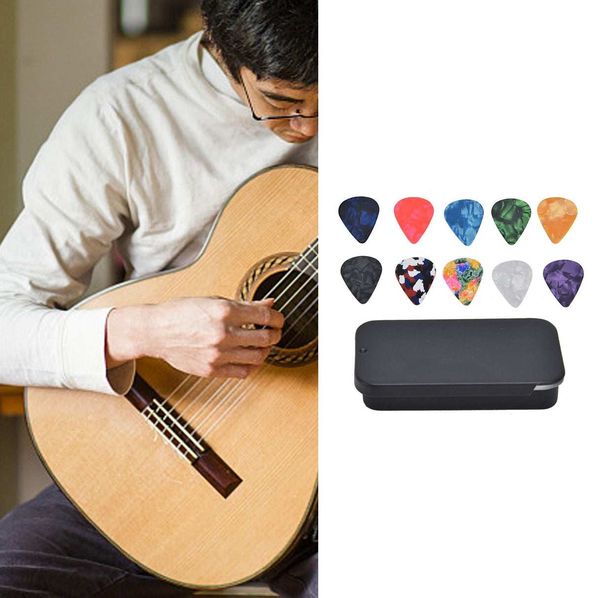 10Pcs Guitar Picks Boost Bass Portable Colorful Retro Cosmic Star Sky Pattern Guitar Pick for Bass Banjo Ukulele0.46mm Black Box