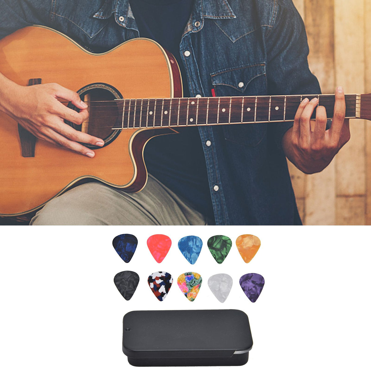 10Pcs Guitar Picks Boost Bass Portable Colorful Retro Cosmic Star Sky Pattern Guitar Pick for Bass Banjo Ukulele0.71mm Black Box