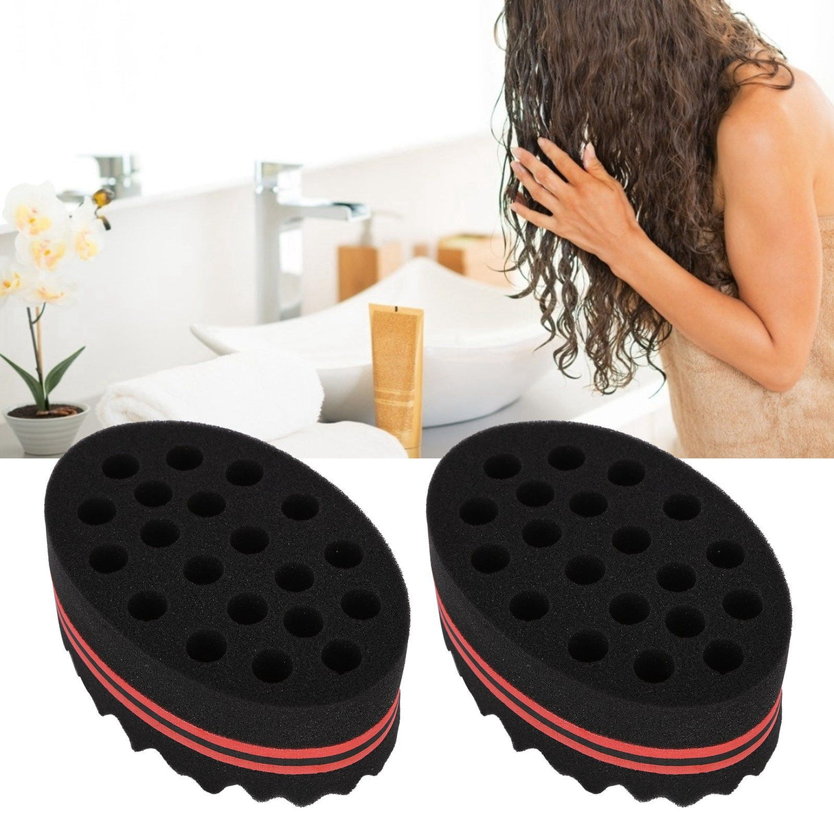 2PCS Double Sided Hair Curl Sponge 22 Hole Wavy Hair Sponge Brush Styling Tools for Home Salon