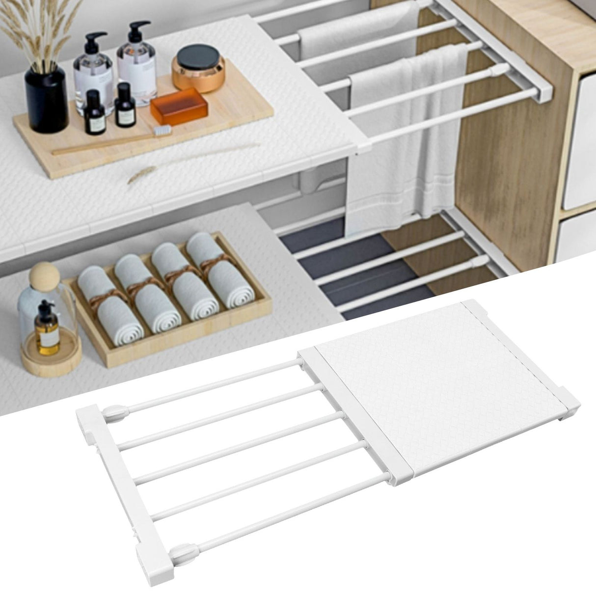 Tension Shelf Adjustable Closet Divider 24cm Width Storage Rack for Cabinet Wardrobe 38 ~ 55cm / 14.96 ~ 21.65in