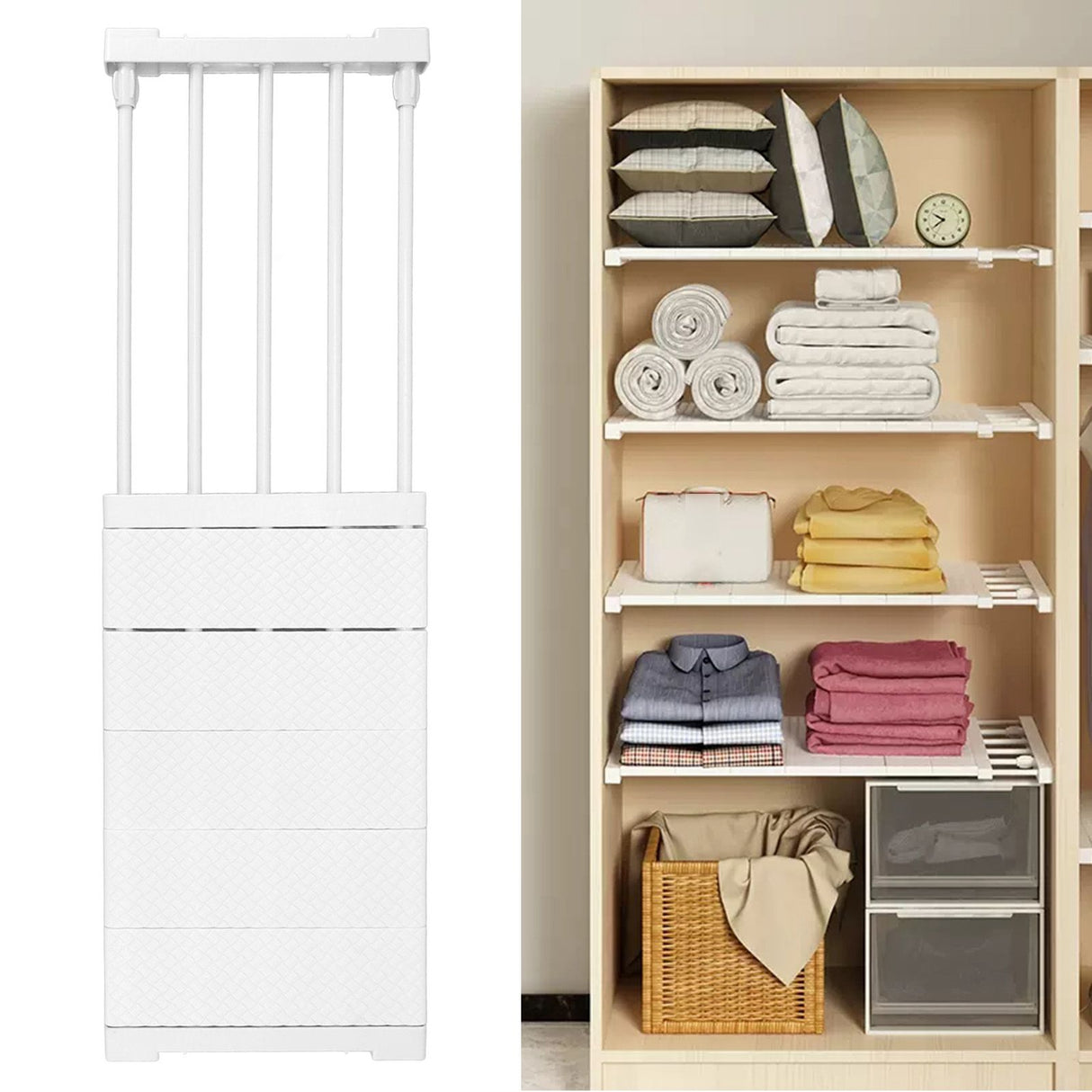 Tension Shelf Adjustable Closet Divider 24cm Width Storage Rack for Cabinet Wardrobe 50 ~ 80cm / 19.69 ~ 31.5in