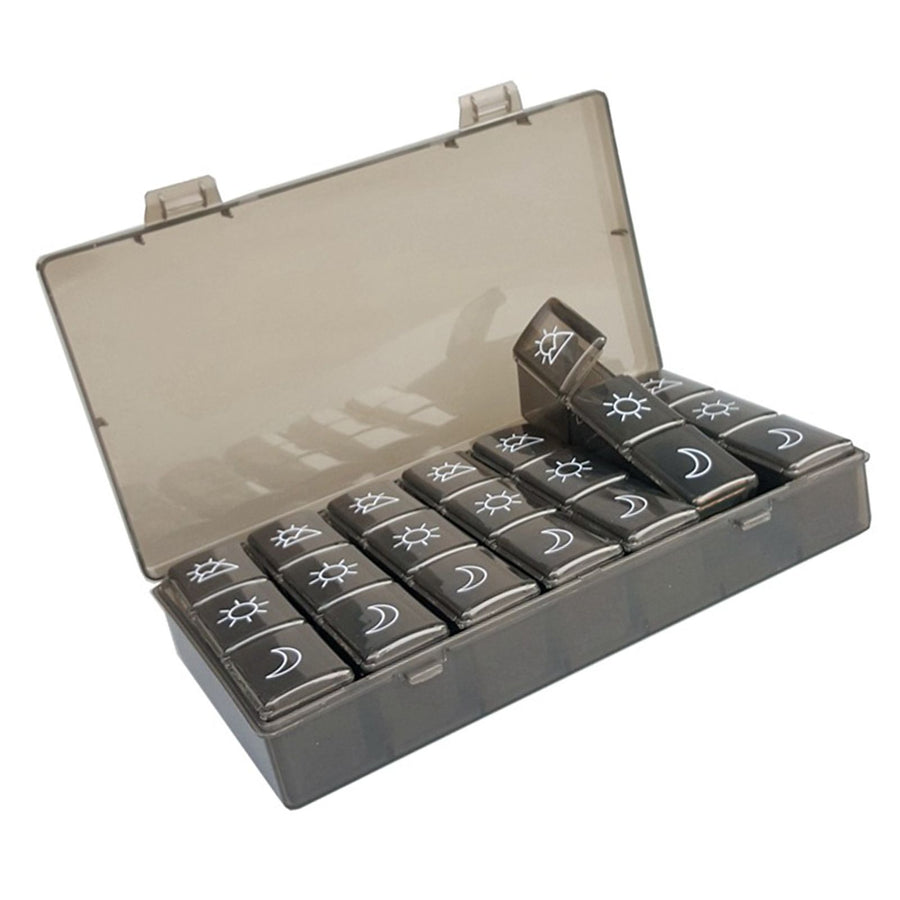 21 Grids Large Capacity Medicine Case Weekly Tablet Organizer Black Portable Tablet Box