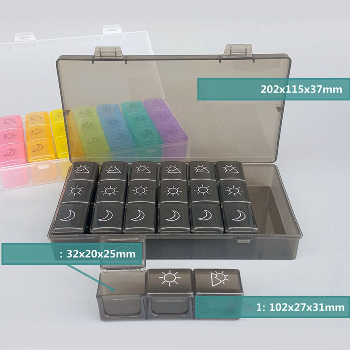 21 Grids Large Capacity Medicine Case Weekly Tablet Organizer Black Portable Tablet Box