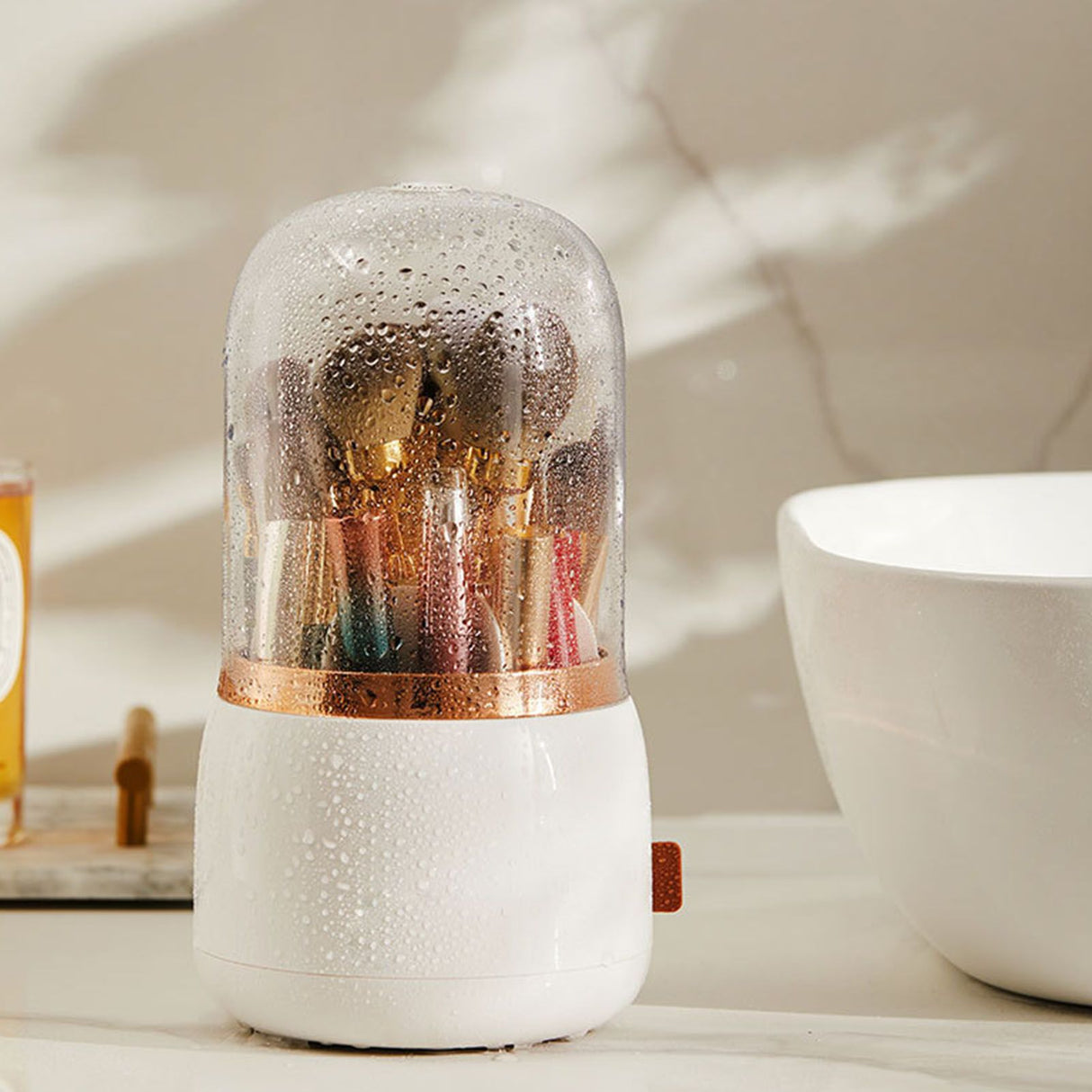 Makeup Brush Holder Multifunctional Brush Organizer Home Rotating Dustproof Cosmetic Make Up Brushes Container White