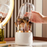 Makeup Brush Holder Multifunctional Brush Organizer Home Rotating Dustproof Cosmetic Make Up Brushes Container White
