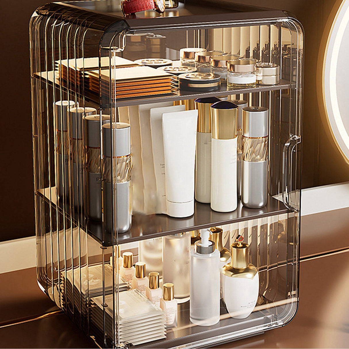 Acrylic Water Bottle Organizer Sturdy Dustproof Easy To Clean Water Bottle Storage Holder for Cabinet Desktop Large 3 Layer Brown