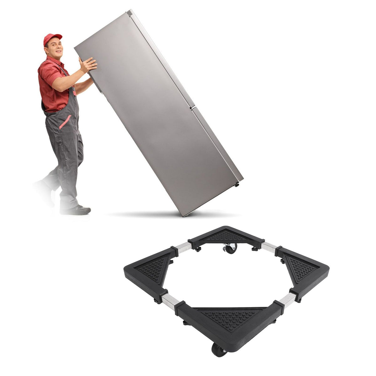 Adjustable Refrigerator Stand with 4 Locking Wheels Reduce Noise Furniture Dolly Mobile Roller for Dryer Washing Machine