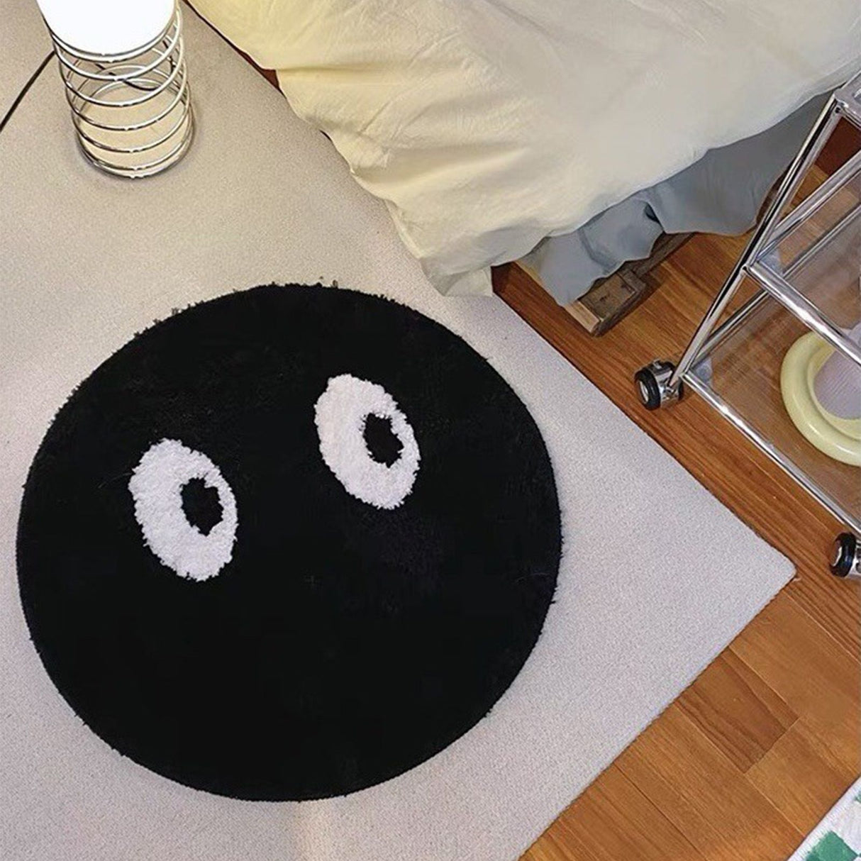 Round Rug Cute Black Face Rug Soft Flocking Carpet Skid Resistant Rug for Bedroom Bathroom Living Room 80x80cm / 31.5x31.5in