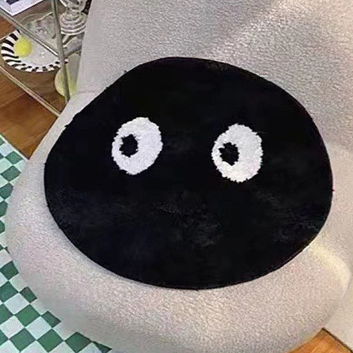 Round Rug Cute Black Face Rug Soft Flocking Carpet Skid Resistant Rug for Bedroom Bathroom Living Room 80x80cm / 31.5x31.5in