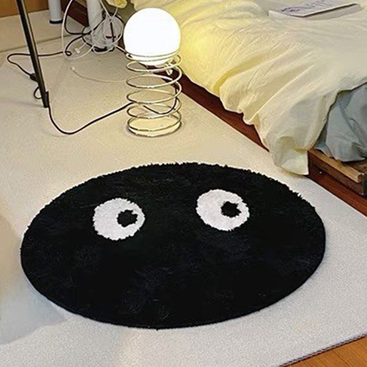 Round Rug Cute Black Face Rug Soft Flocking Carpet Skid Resistant Rug for Bedroom Bathroom Living Room 80x80cm / 31.5x31.5in
