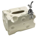 Tissue Box Cover Ceramic Rectangular Stylish Elegant Decorative Napkin Box Holder for Desktop Coffee Table Milky White