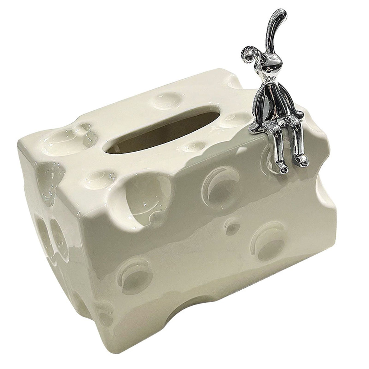 Tissue Box Cover Ceramic Rectangular Stylish Elegant Decorative Napkin Box Holder for Desktop Coffee Table Milky White