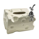 Tissue Box Cover Ceramic Rectangular Stylish Elegant Decorative Napkin Box Holder for Desktop Coffee Table Milky White - 45-Degree Angle