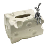 Tissue Box Cover Ceramic Rectangular Stylish Elegant Decorative Napkin Box Holder for Desktop Coffee Table Milky White