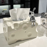Tissue Box Cover Ceramic Rectangular Stylish Elegant Decorative Napkin Box Holder for Desktop Coffee Table Milky White - Close-Up Angle