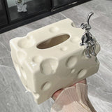 Tissue Box Cover Ceramic Rectangular Stylish Elegant Decorative Napkin Box Holder for Desktop Coffee Table Milky White