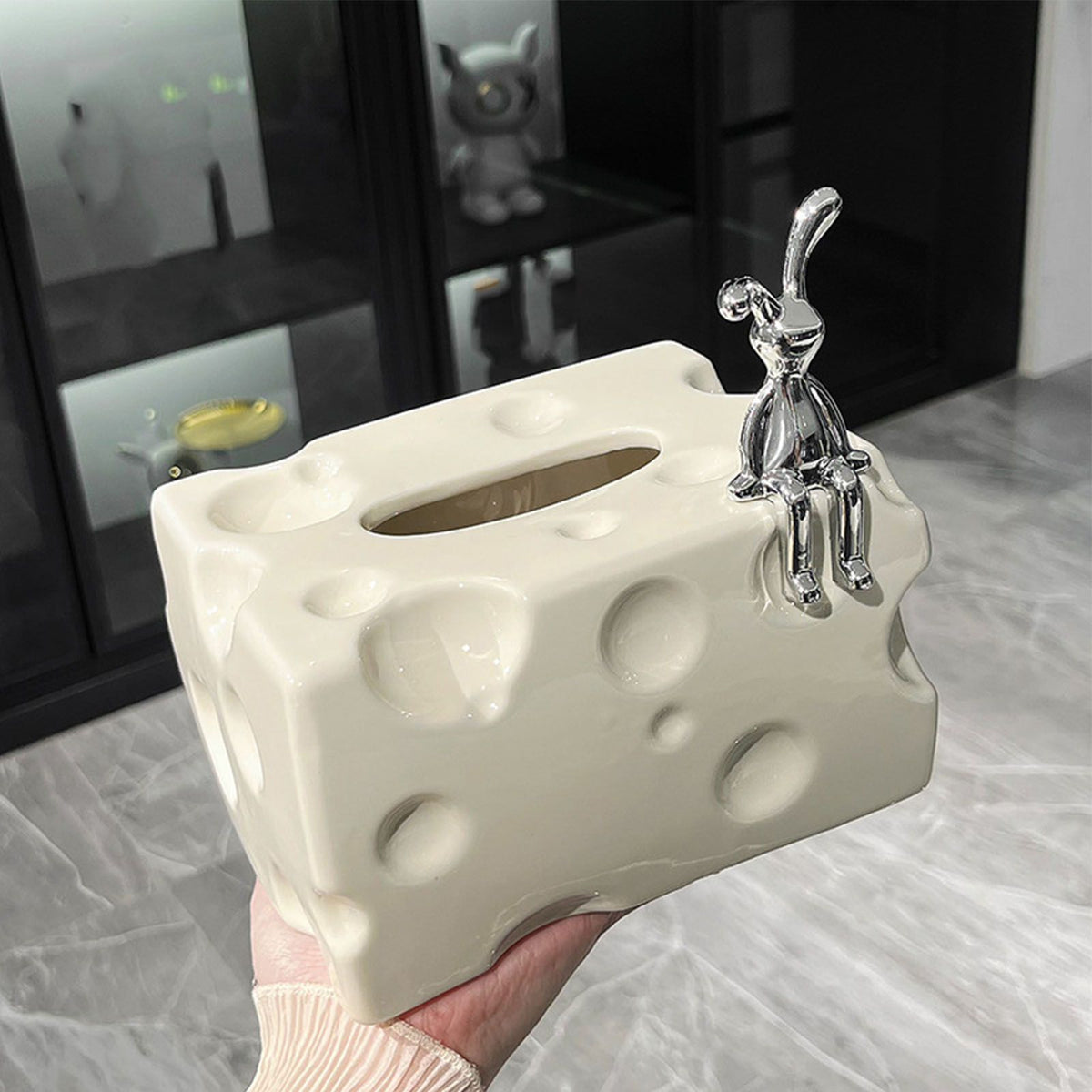 Tissue Box Cover Ceramic Rectangular Stylish Elegant Decorative Napkin Box Holder for Desktop Coffee Table Milky White