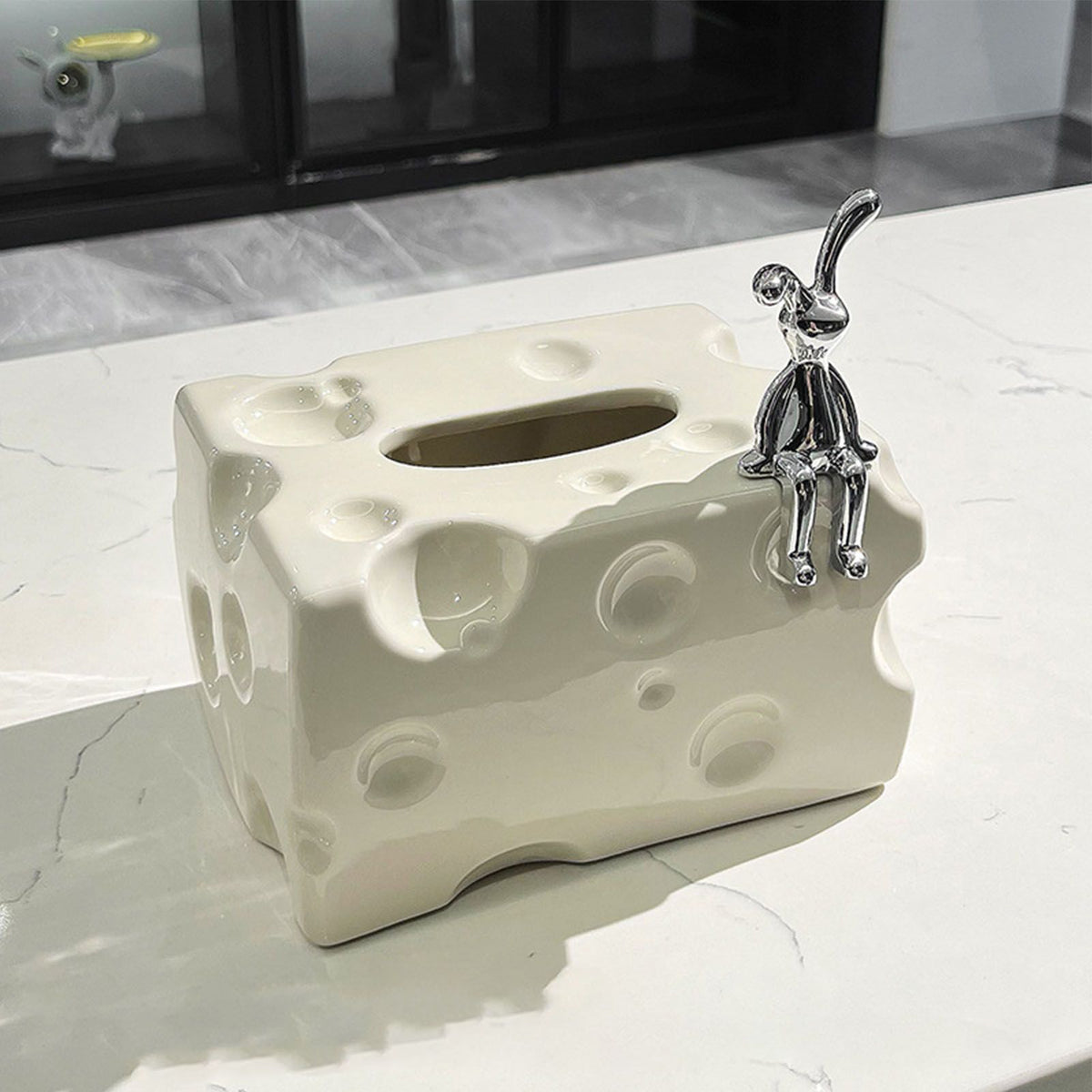 Tissue Box Cover Ceramic Rectangular Stylish Elegant Decorative Napkin Box Holder for Desktop Coffee Table Milky White