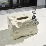 Tissue Box Cover Ceramic Rectangular Stylish Elegant Decorative Napkin Box Holder for Desktop Coffee Table Milky White