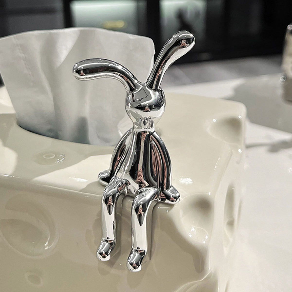 Tissue Box Cover Ceramic Rectangular Stylish Elegant Decorative Napkin Box Holder for Desktop Coffee Table Milky White