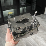 Tissue Box Cover Ceramic Rectangular Stylish Elegant Decorative Napkin Box Holder for Desktop Coffee Table Silver