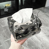 Tissue Box Cover Ceramic Rectangular Stylish Elegant Decorative Napkin Box Holder for Desktop Coffee Table Silver