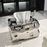 Tissue Box Cover Ceramic Rectangular Stylish Elegant Decorative Napkin Box Holder for Desktop Coffee Table Silver