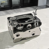Tissue Box Cover Ceramic Rectangular Stylish Elegant Decorative Napkin Box Holder for Desktop Coffee Table Silver