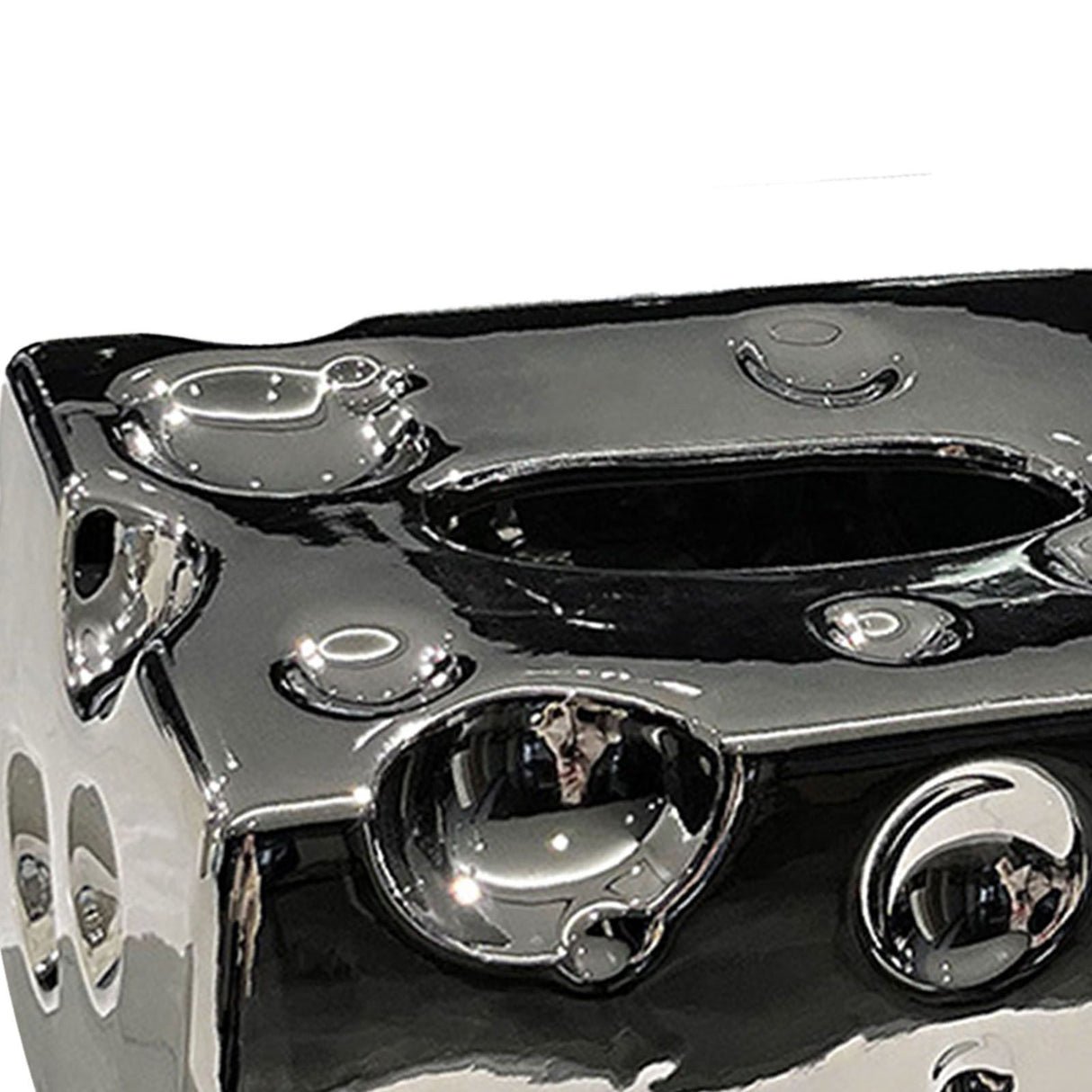Tissue Box Cover Ceramic Rectangular Stylish Elegant Decorative Napkin Box Holder for Desktop Coffee Table Silver