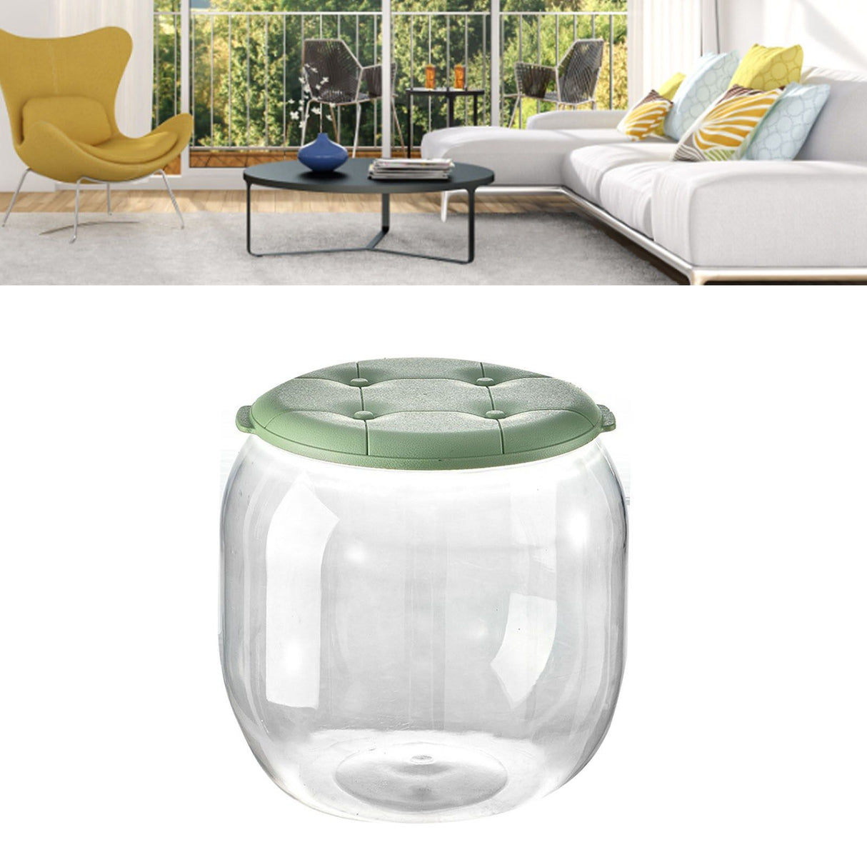 Toy Storage Stool Multipurpose Innovative Round Shape Transparent Storage Stool for Home Living Room Entryway Green