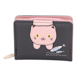 Female Korean Version Small PU Leather Coin Purse Student Cute Animal Change Bag Zipper Foldable Short Style Change Purse for Woman Girls Black