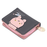 Female Korean Version Small PU Leather Coin Purse Student Cute Animal Change Bag Zipper Foldable Short Style Change Purse for Woman Girls Black - Front View