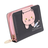 Female Korean Version Small PU Leather Coin Purse Student Cute Animal Change Bag Zipper Foldable Short Style Change Purse for Woman Girls Black - Side View