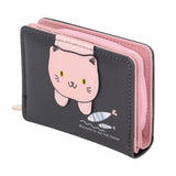 Female Korean Version Small PU Leather Coin Purse Student Cute Animal Change Bag Zipper Foldable Short Style Change Purse for Woman Girls Black