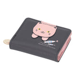 Female Korean Version Small PU Leather Coin Purse Student Cute Animal Change Bag Zipper Foldable Short Style Change Purse for Woman Girls Black - Close-Up Angle