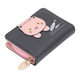 Female Korean Version Small PU Leather Coin Purse Student Cute Animal Change Bag Zipper Foldable Short Style Change Purse for Woman Girls Black