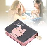 Female Korean Version Small PU Leather Coin Purse Student Cute Animal Change Bag Zipper Foldable Short Style Change Purse for Woman Girls Black