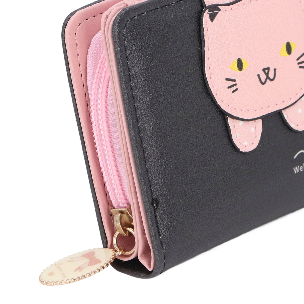 Female Korean Version Small PU Leather Coin Purse Student Cute Animal Change Bag Zipper Foldable Short Style Change Purse for Woman Girls Black